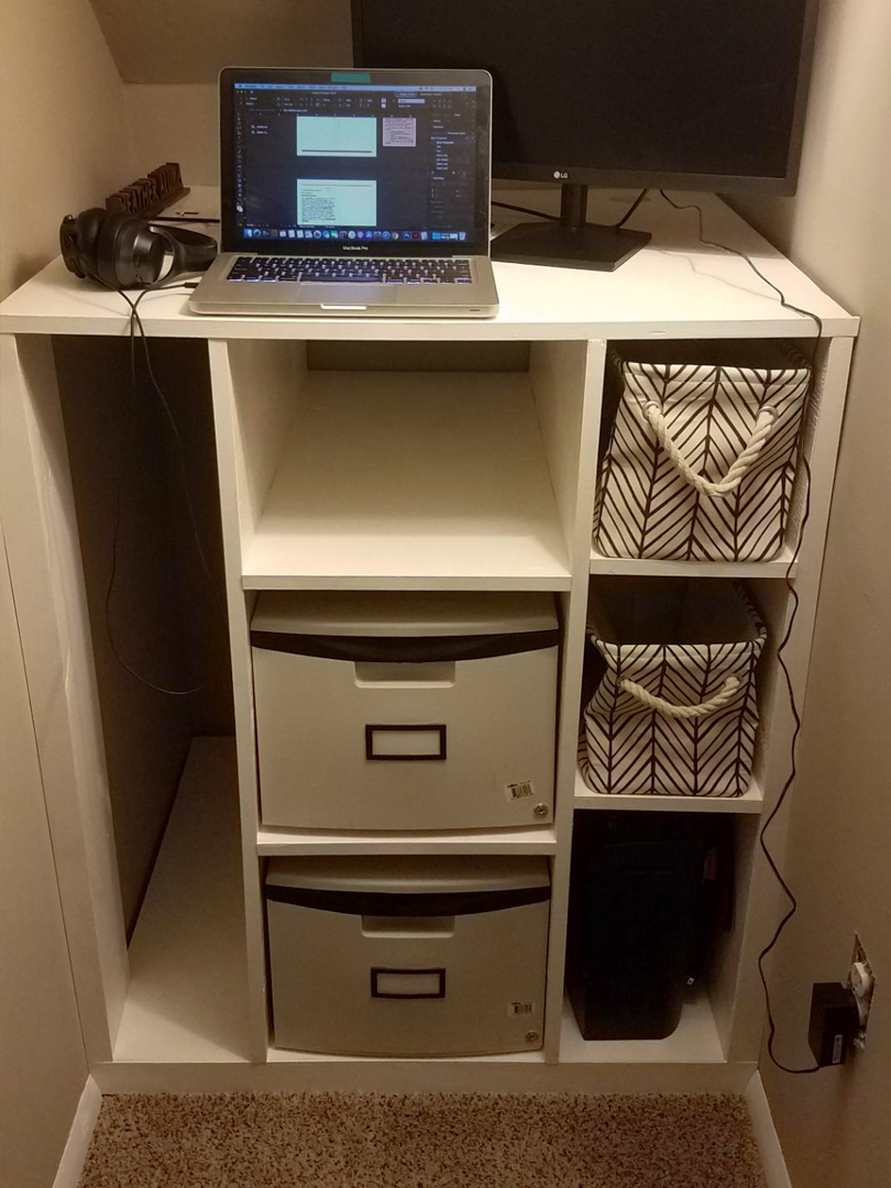 the finished desk in the closet